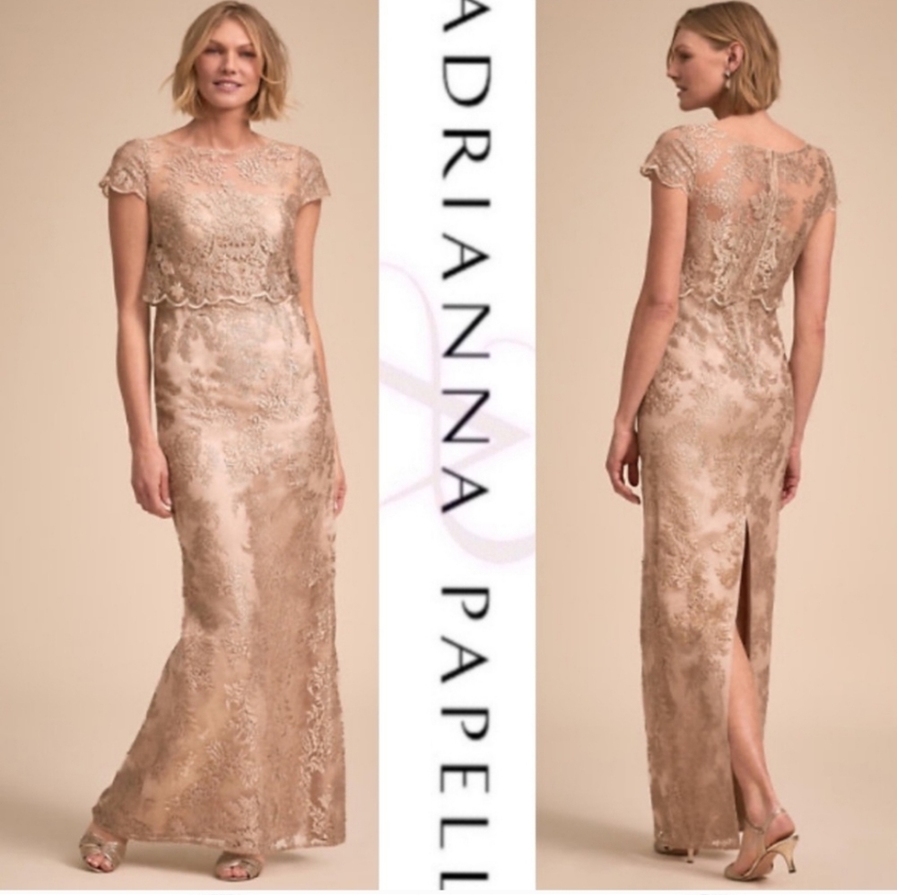 Adrianna Papell Long Lace popover dress